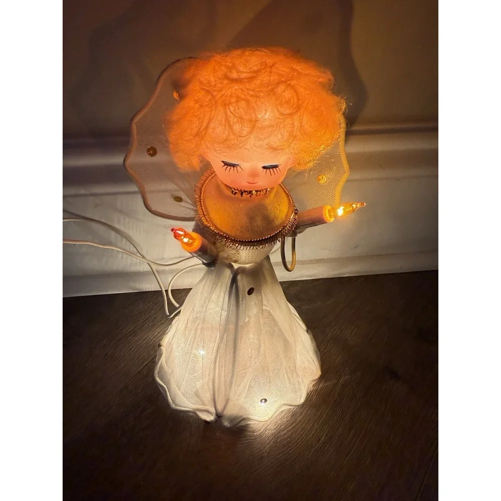 Vtg Angel Tree Topper Xmas Lights Retro Window Tabletop Angel 1970's Read